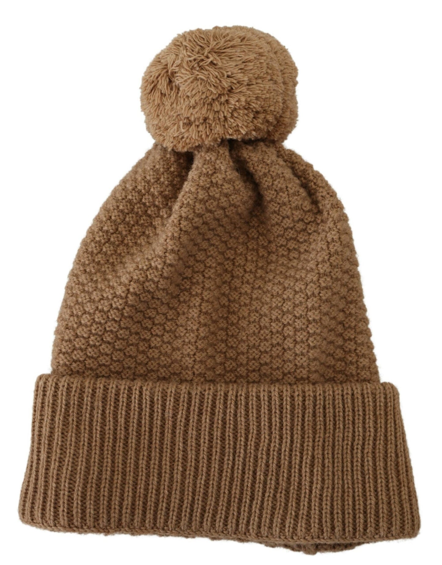 Bonnet élégant en tricot camel Dolce & Gabbana avec accents de fourrure