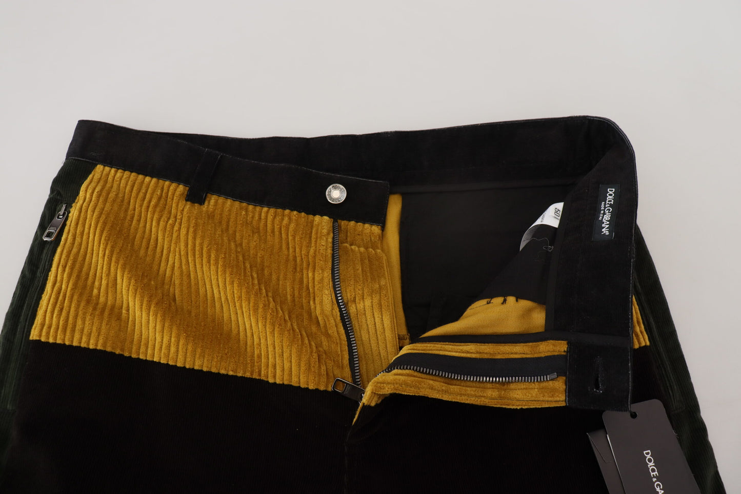 Pantalon fuselé noir élégant avec accents jaunes Dolce & Gabbana