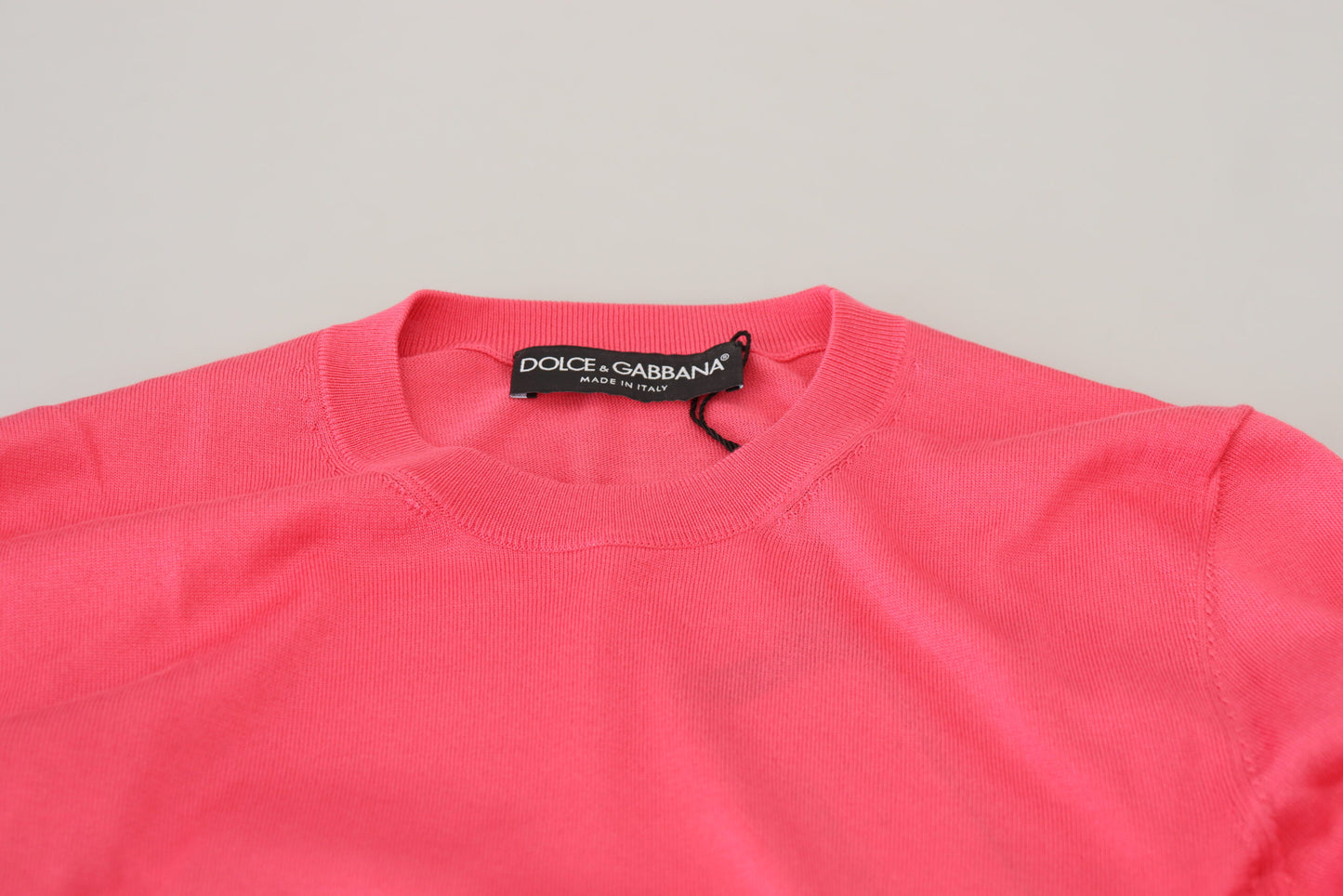 Dolce & Gabbana Pink Silk Cropped Crewneck Pullover Sweater by Dolce & Gabbana