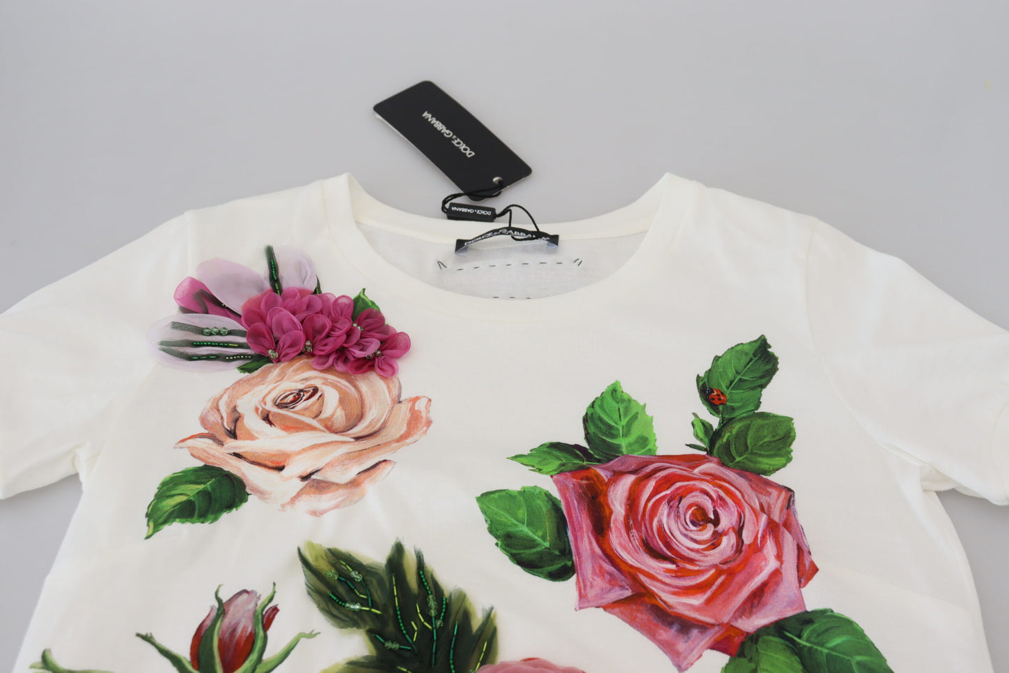 T-shirt élégant en coton à imprimé roses multicolores Dolce & Gabbana