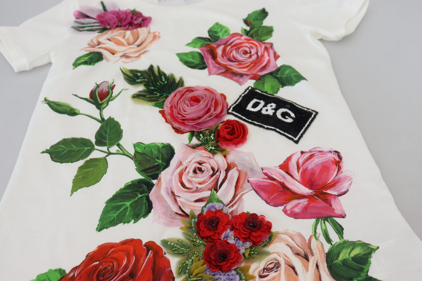 T-shirt élégant en coton à imprimé roses multicolores Dolce & Gabbana