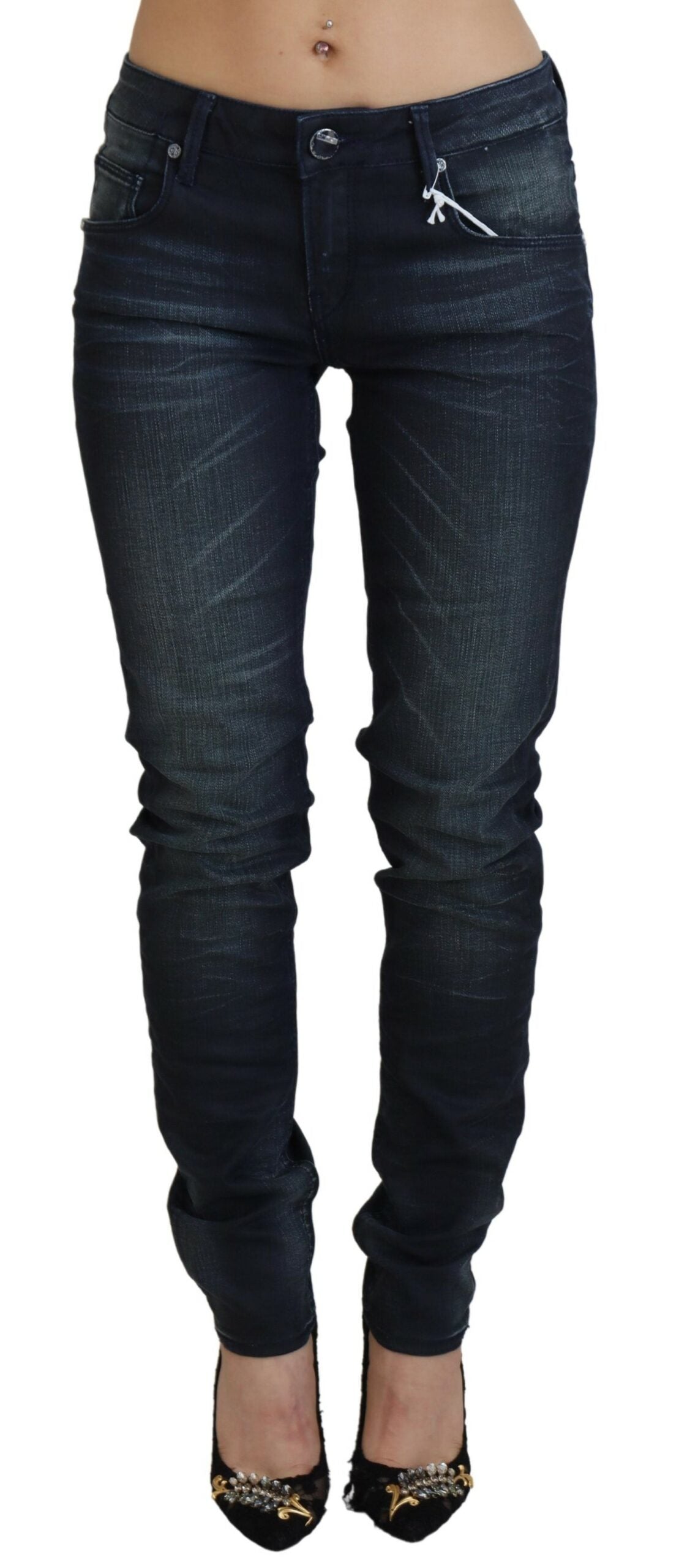 Eight Blue Washed Low Waist Slim Fit Cotton Denim Jeans