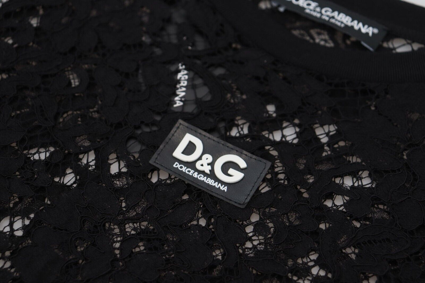 Dolce & Gabbana Black Floral Lace Cotton Shift Mini Dress by Dolce & Gabbana