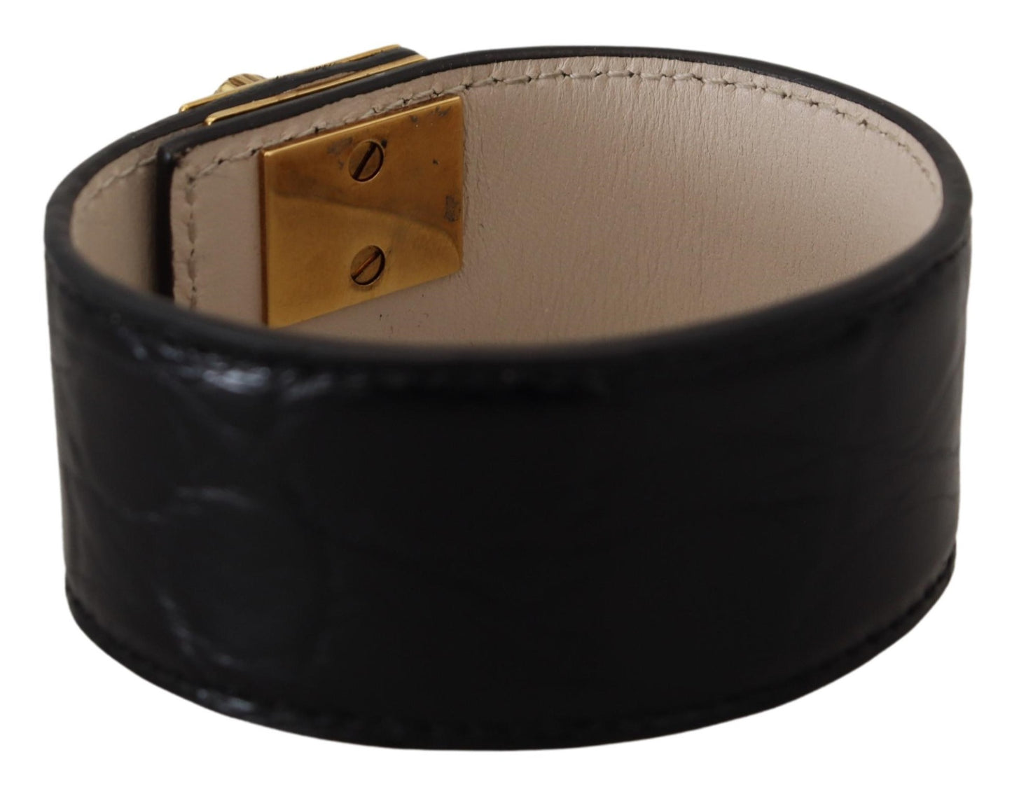 Bracelet élégant en cuir noir avec détails dorés Dolce & Gabbana