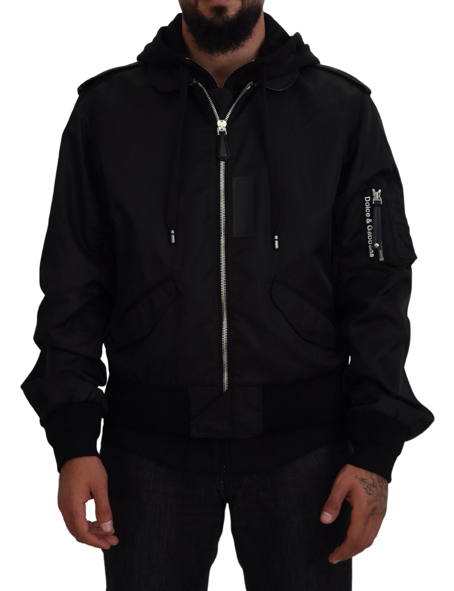 Dolce & Gabbana - Veste bomber à capuche noire élégante