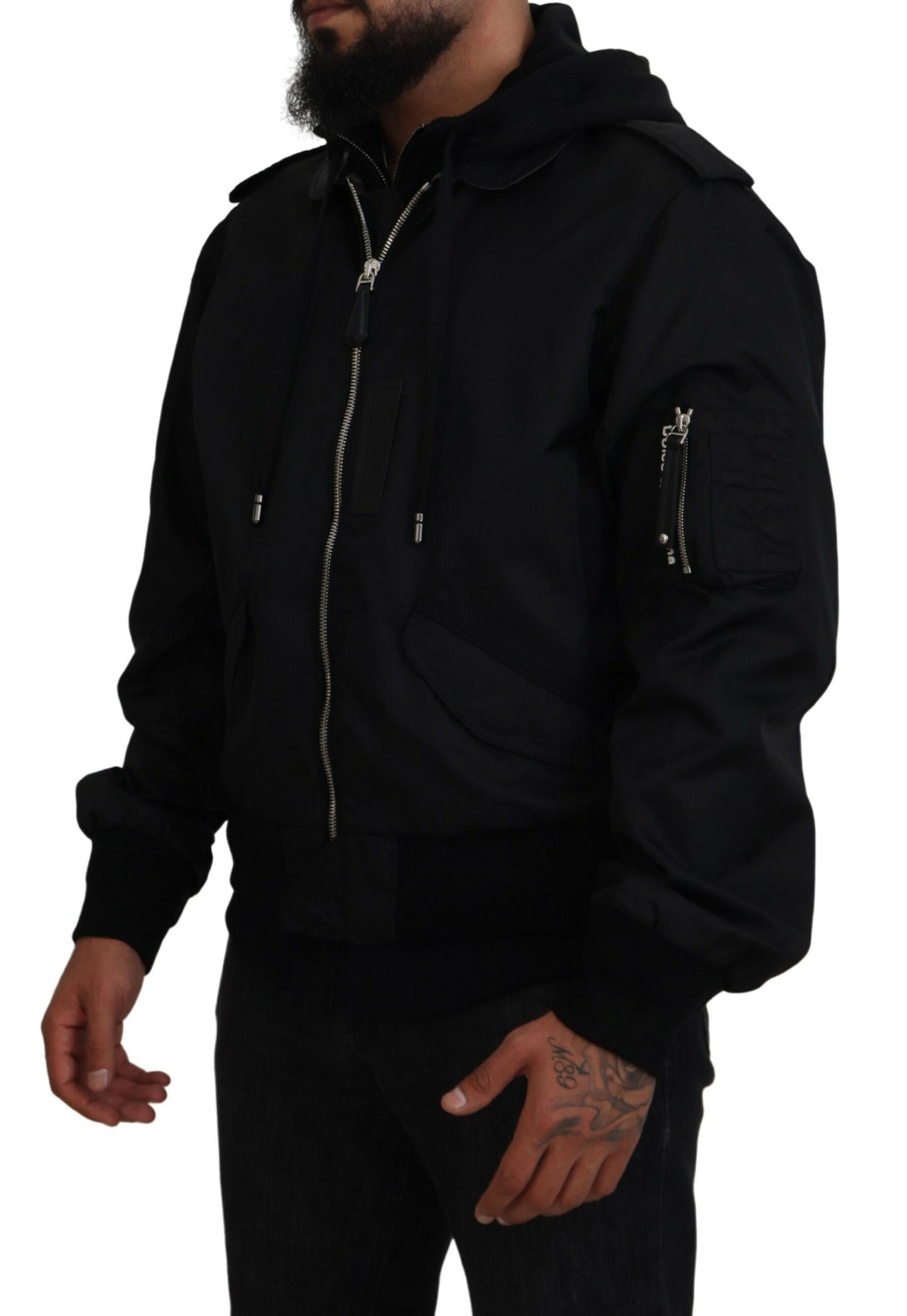 Dolce & Gabbana - Veste bomber à capuche noire élégante