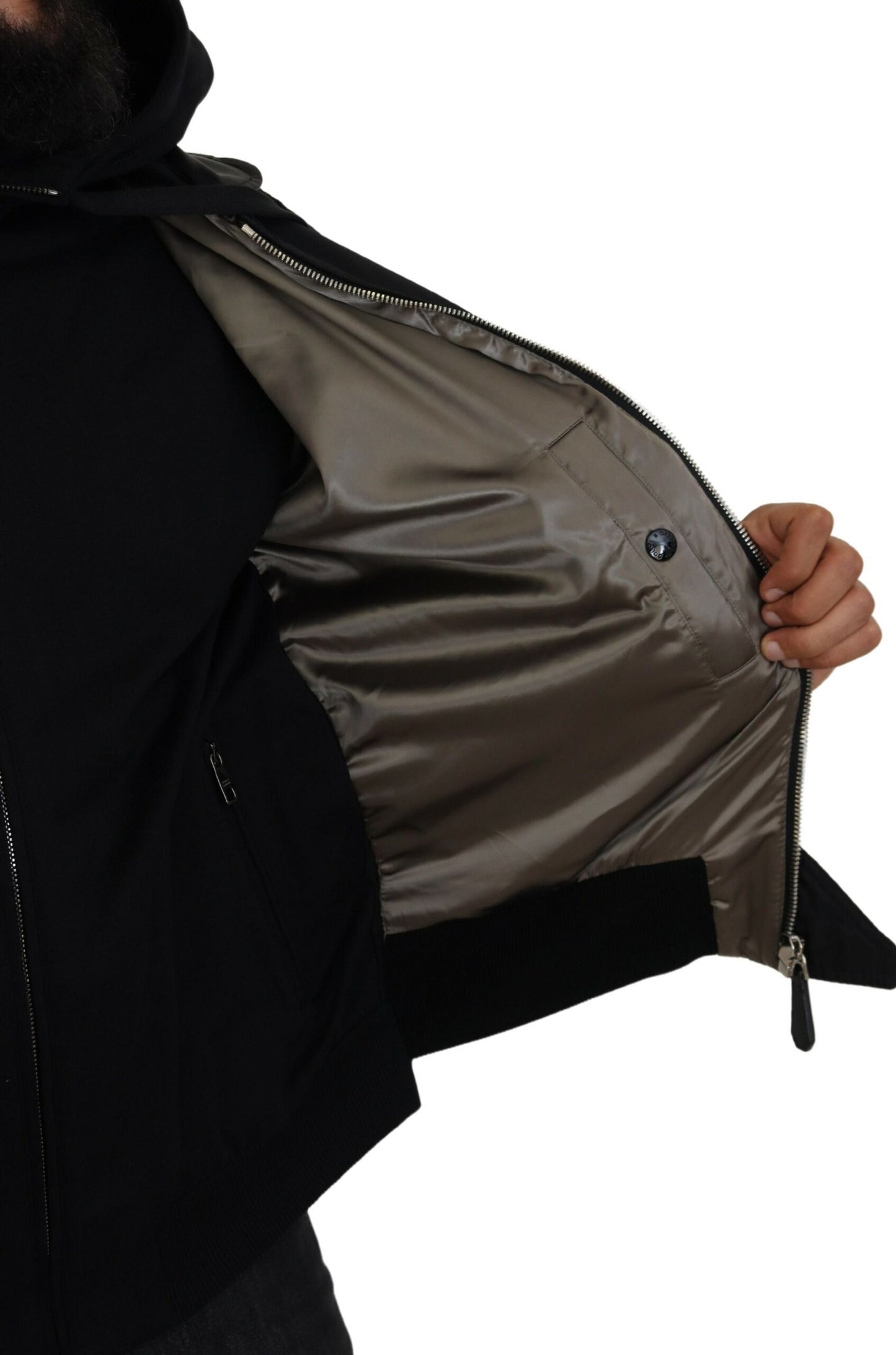 Dolce & Gabbana - Veste bomber à capuche noire élégante
