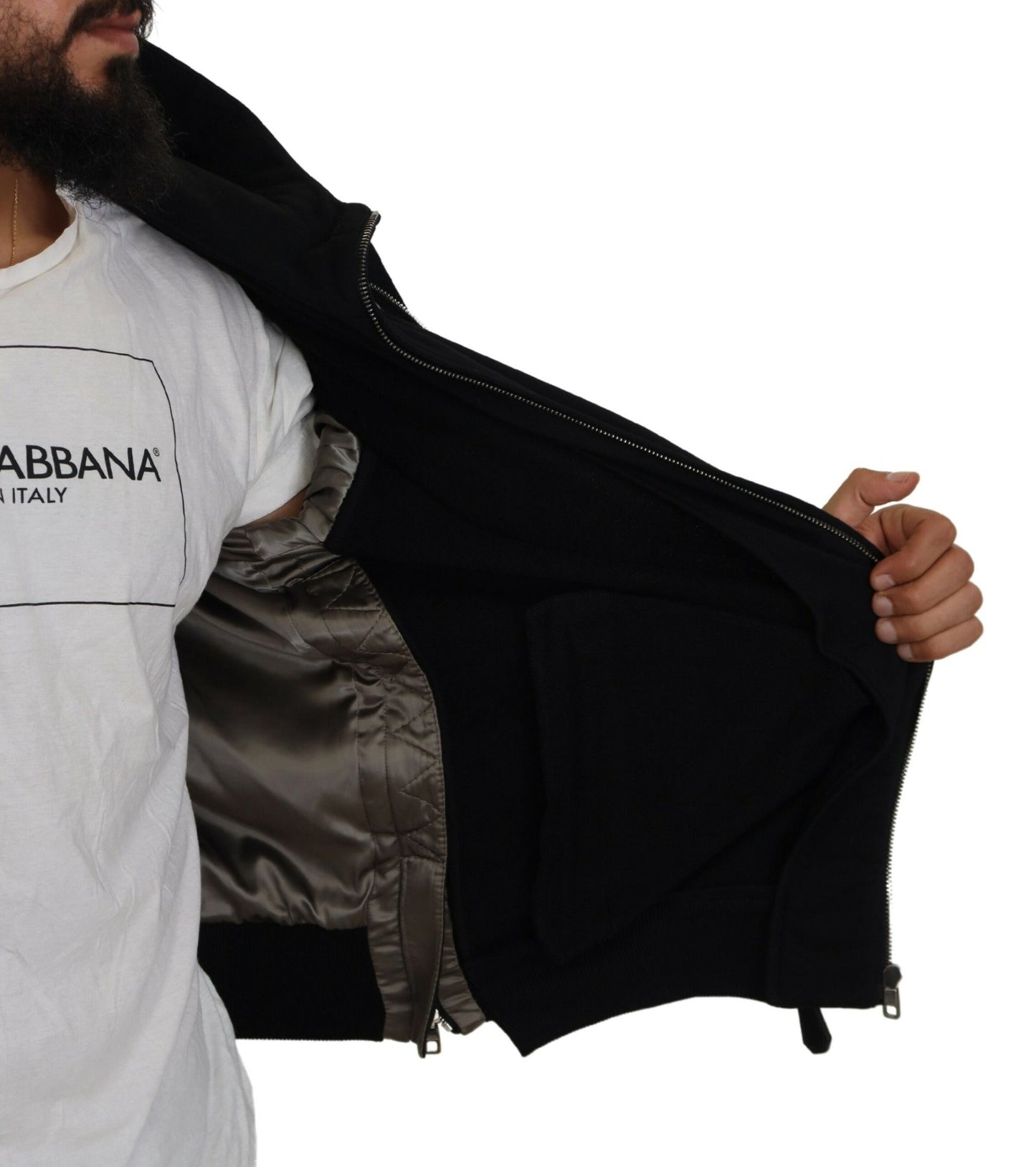 Dolce & Gabbana - Veste bomber à capuche noire élégante
