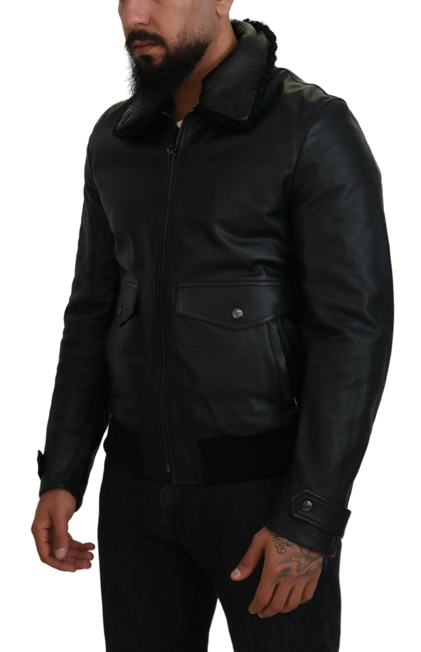 Veste chic en cuir noir doublée de soie Dolce & Gabbana