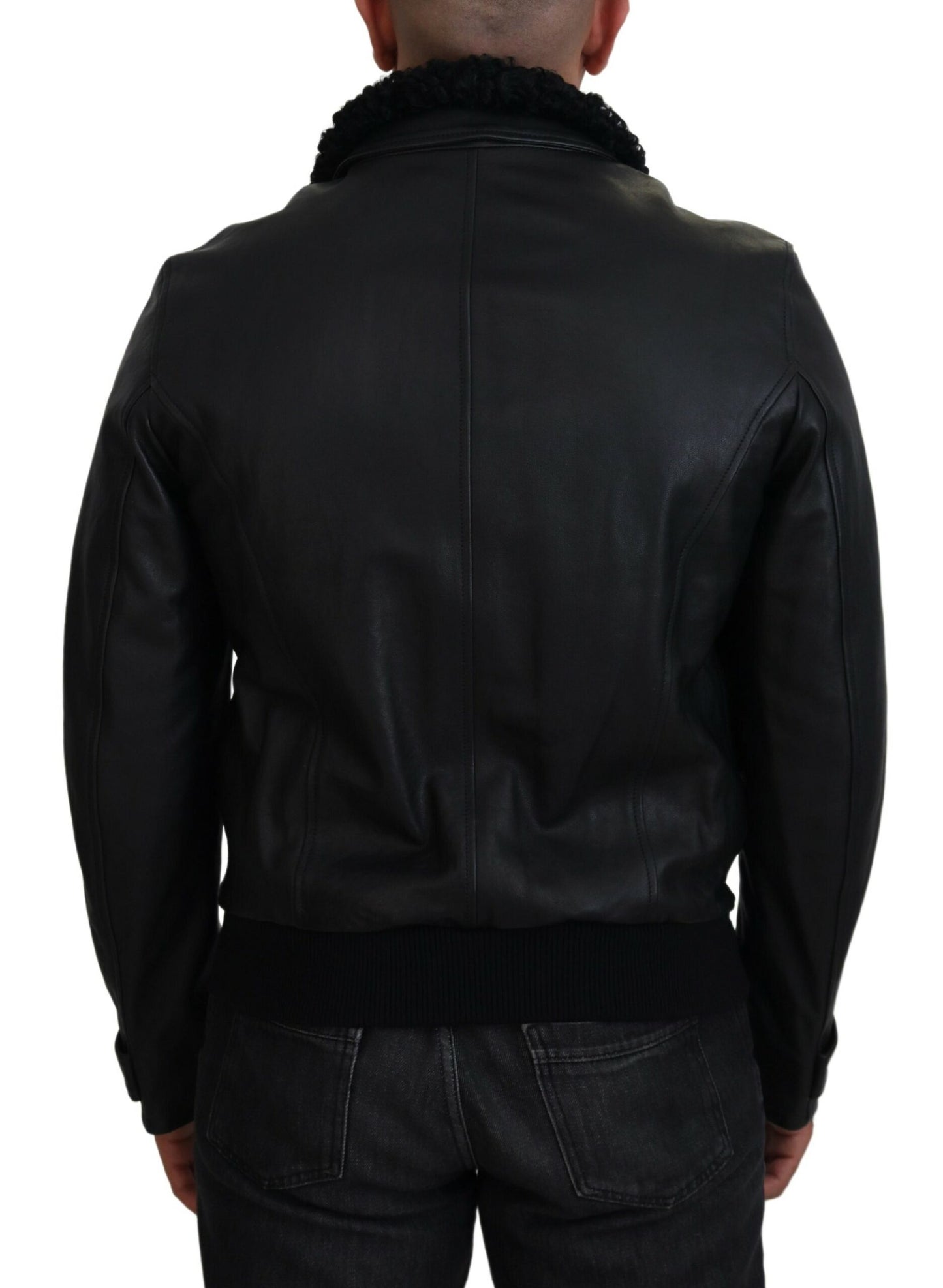 Veste chic en cuir noir doublée de soie Dolce & Gabbana