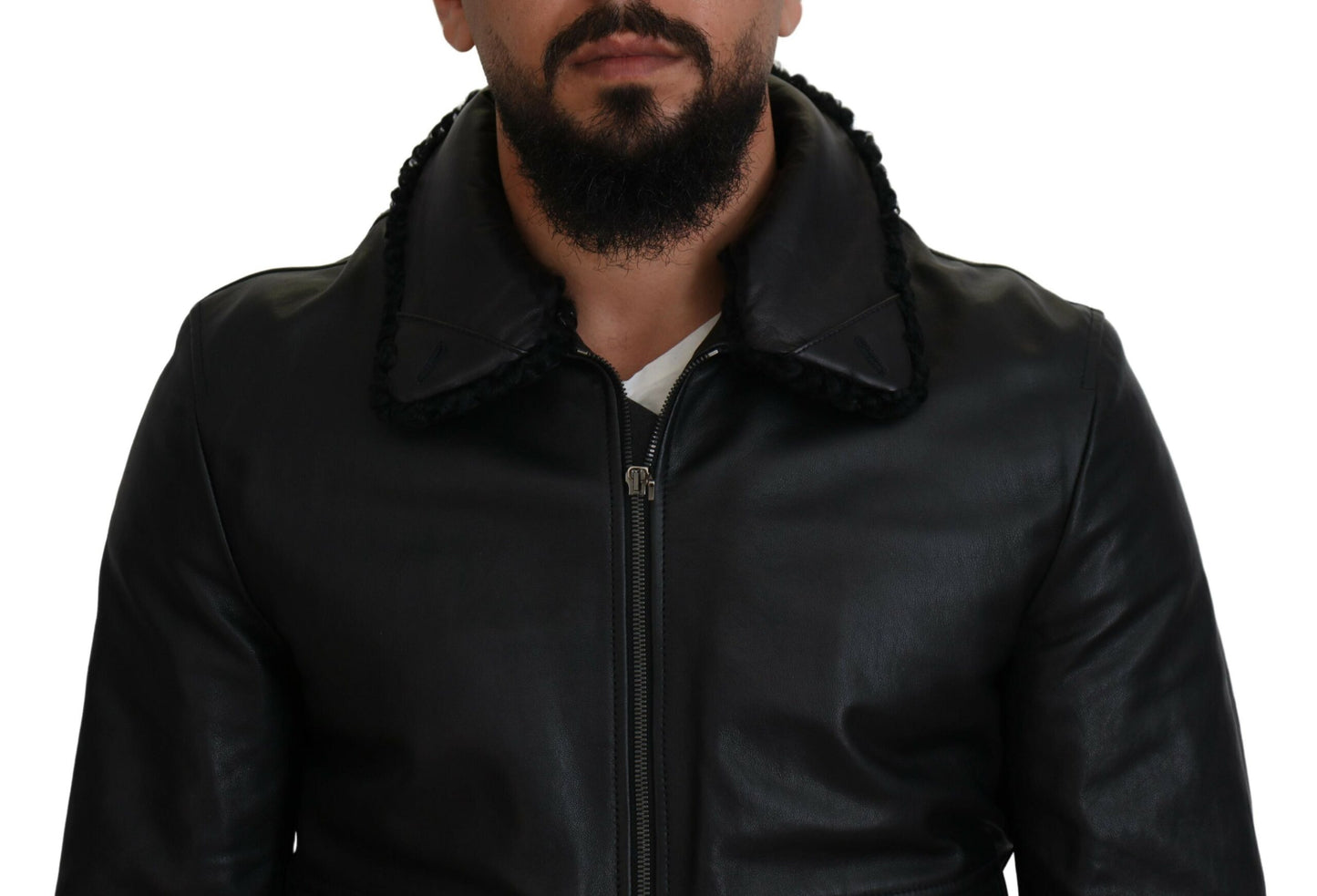 Veste chic en cuir noir doublée de soie Dolce & Gabbana