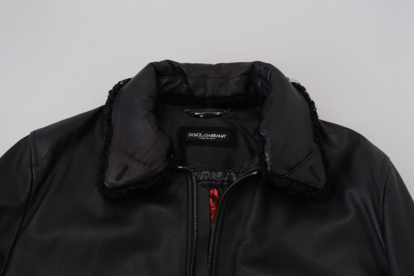 Veste chic en cuir noir doublée de soie Dolce & Gabbana