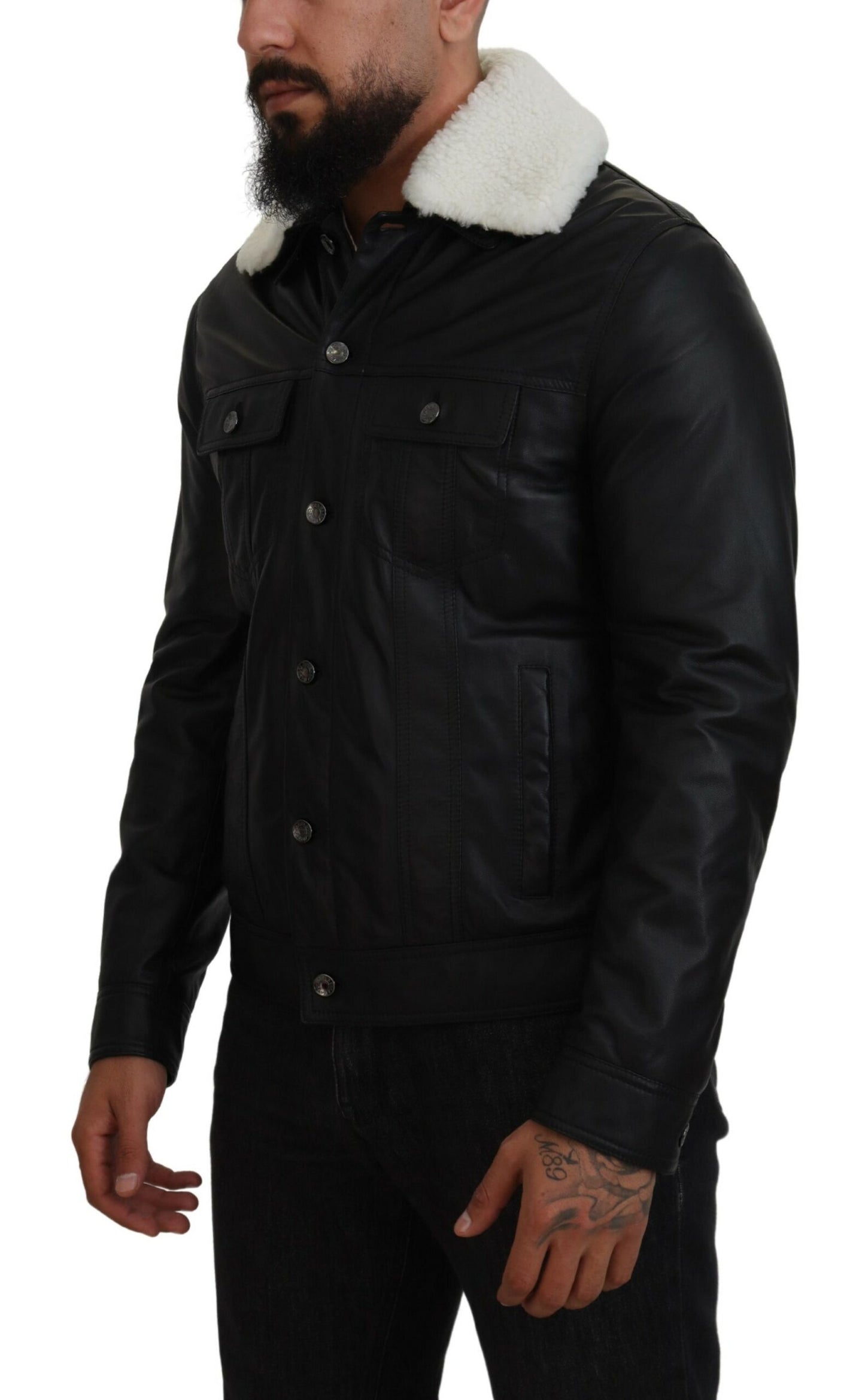 Dolce & Gabbana Élégant blouson aviateur en cuir noir