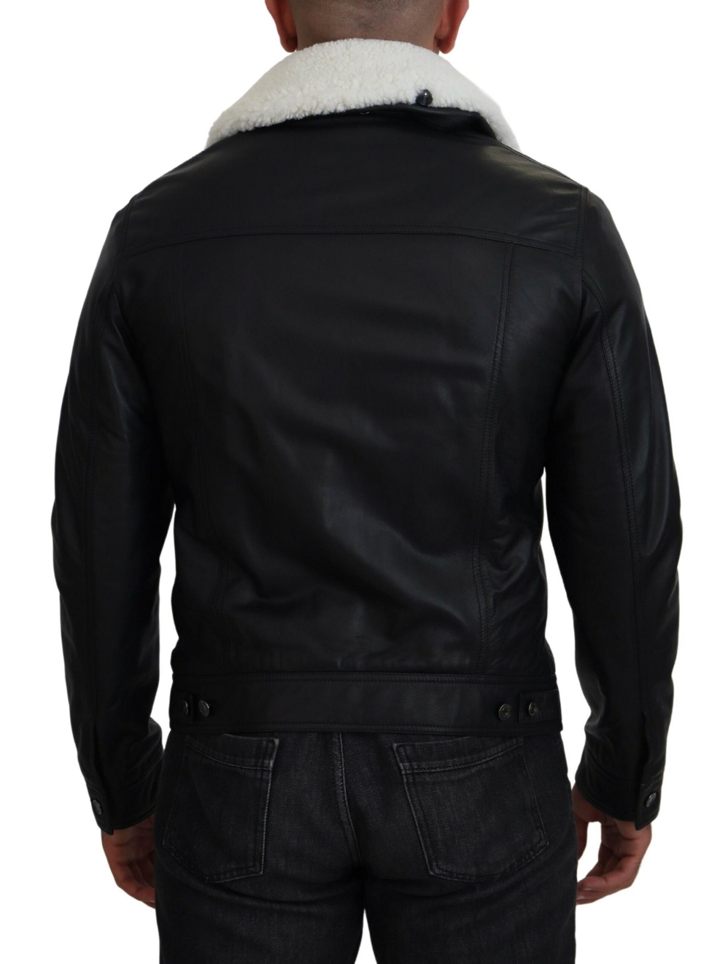 Dolce & Gabbana Élégant blouson aviateur en cuir noir