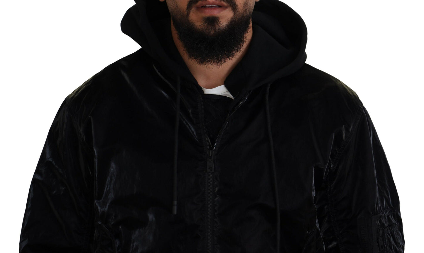 Dolce & Gabbana Élégant blouson aviateur noir à capuche