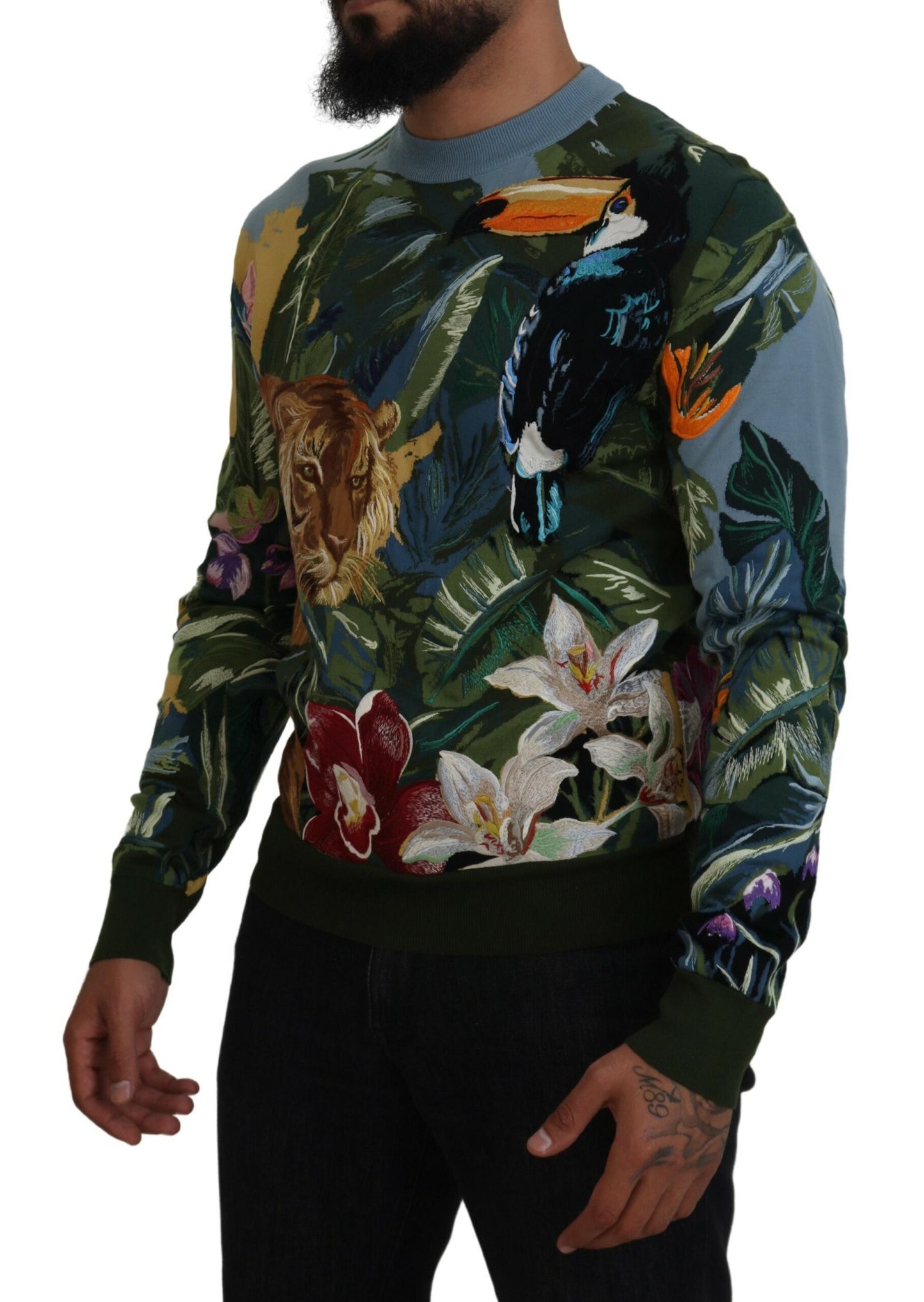 Pull en laine et soie brodé Jungle Dolce & Gabbana