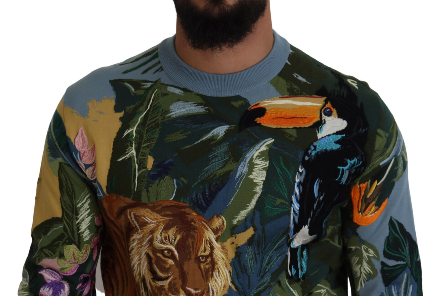 Pull en laine et soie brodé Jungle Dolce & Gabbana