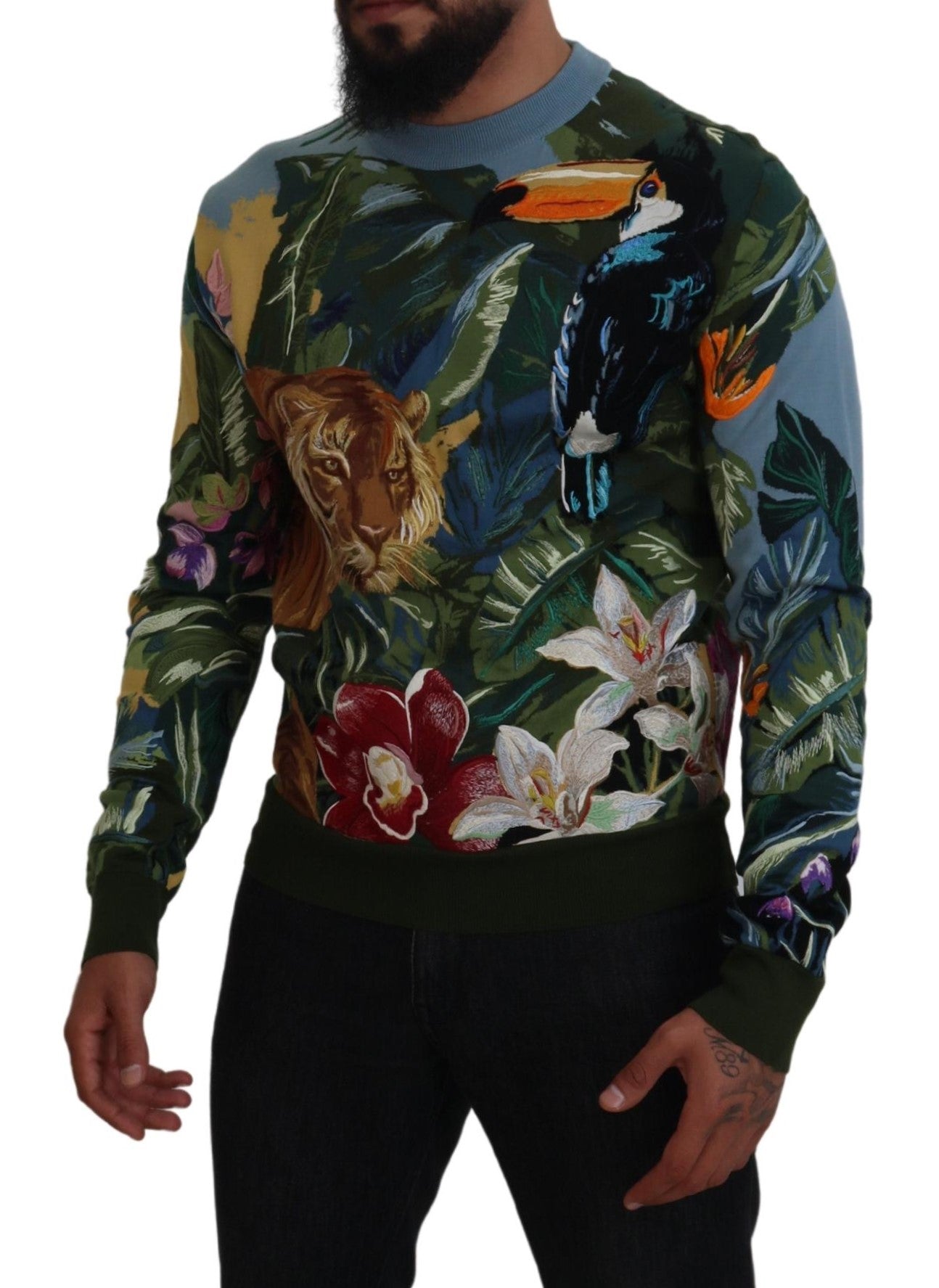 Pull en laine et soie brodé Jungle Dolce & Gabbana