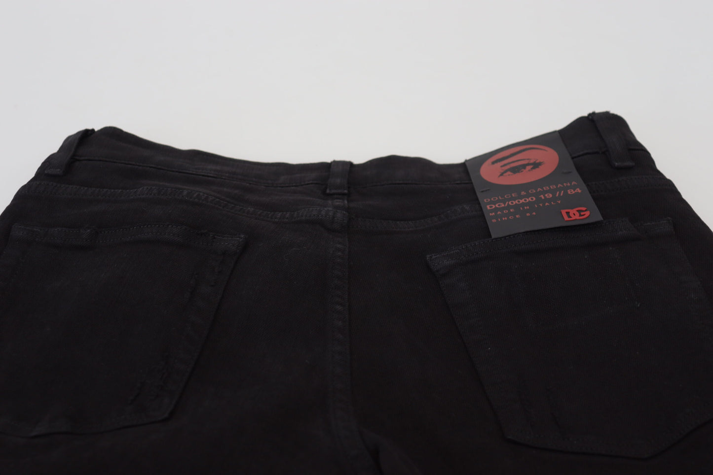 Dolce & Gabbana Black Slim Fit Tattered Denim Cotton Jeans by Dolce & Gabbana