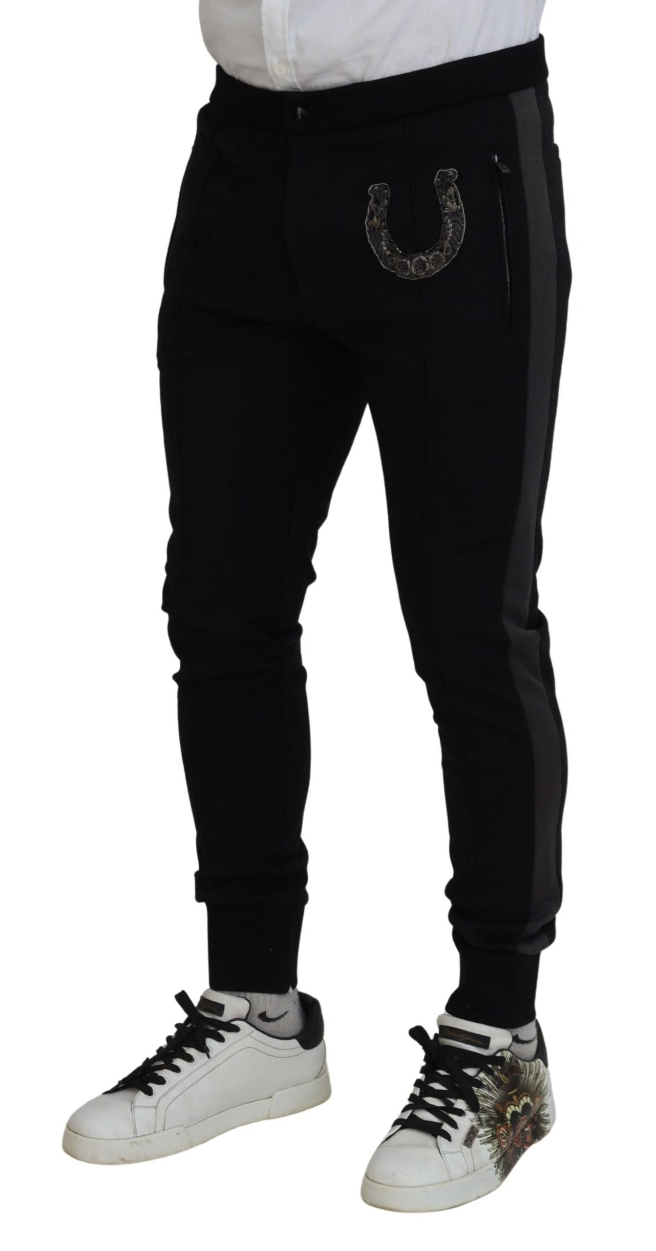 Dolce & Gabbana Black Wool Horseshoe Jogger Pants by Dolce & Gabbana
