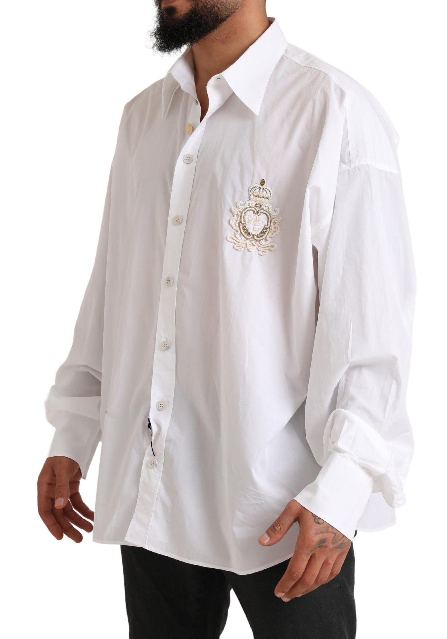 Dolce & Gabbana White Logo Cotton Casual Long Sleeves Shirt by Dolce & Gabbana