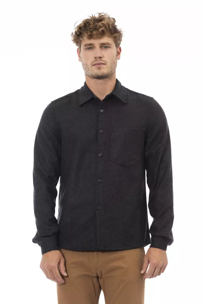Alpha Studio Gray Wool Men Shirt by Alpha Studio