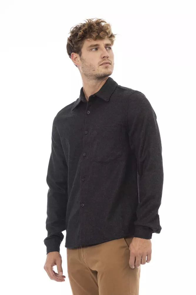 Alpha Studio Gray Wool Men Shirt by Alpha Studio