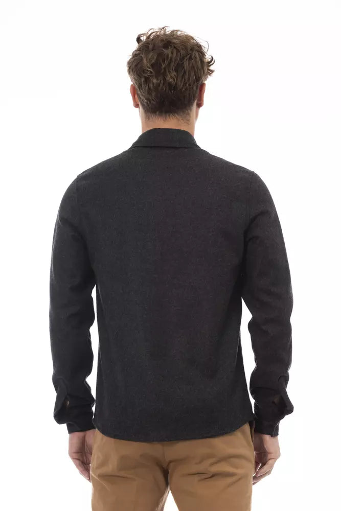 Alpha Studio Gray Wool Men Shirt by Alpha Studio