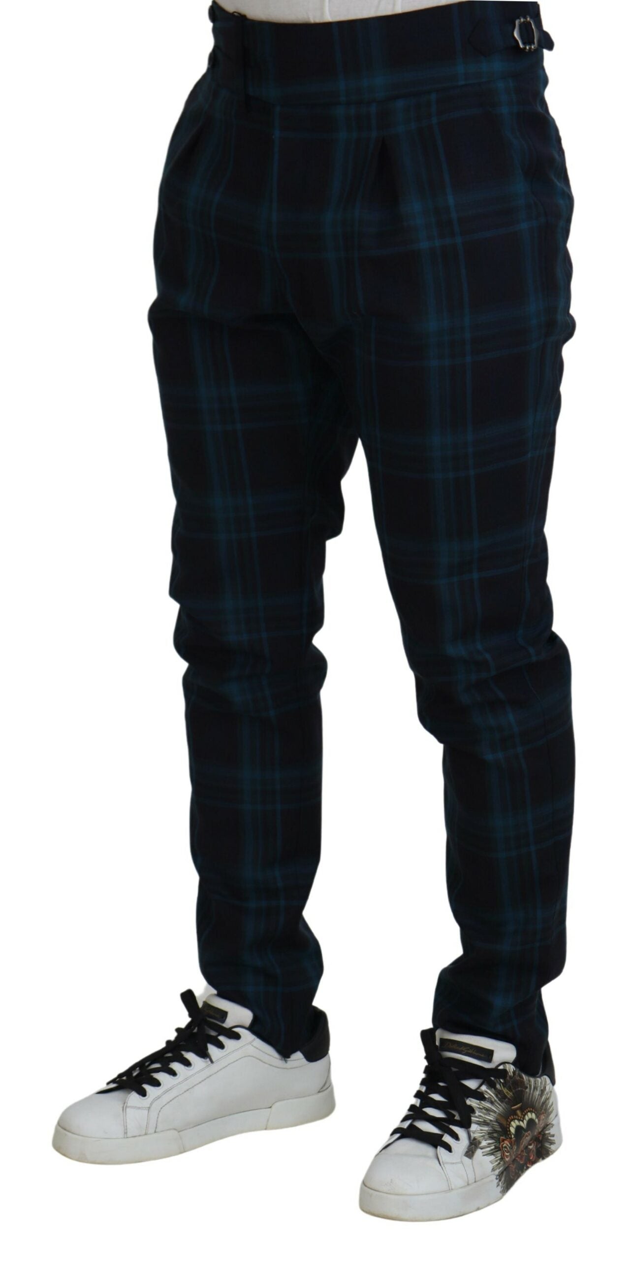 Dolce & Gabbana Blue Purple Plaid Wool Trousers Pants by Dolce & Gabbana