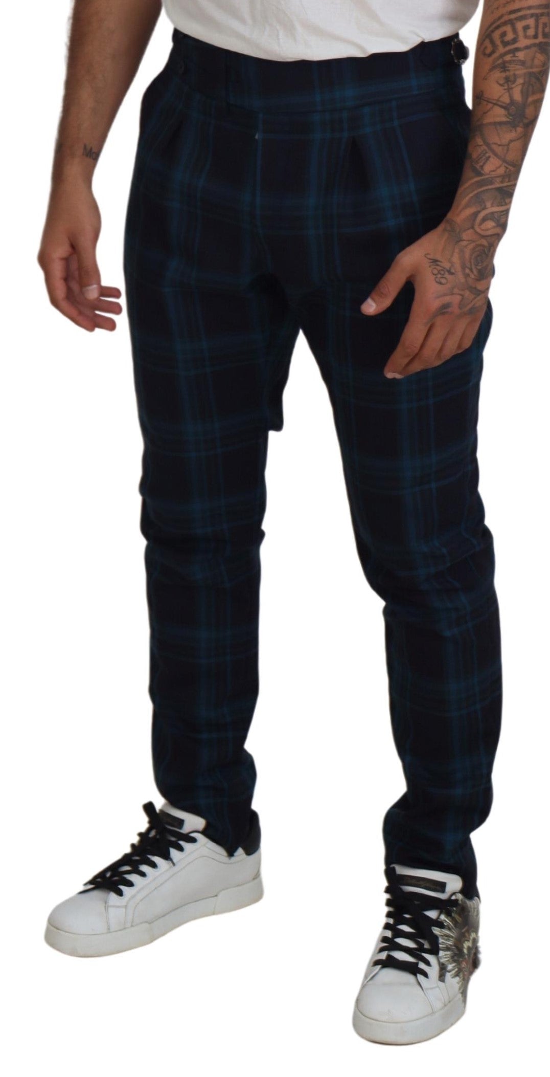 Dolce & Gabbana Blue Purple Plaid Wool Trousers Pants by Dolce & Gabbana