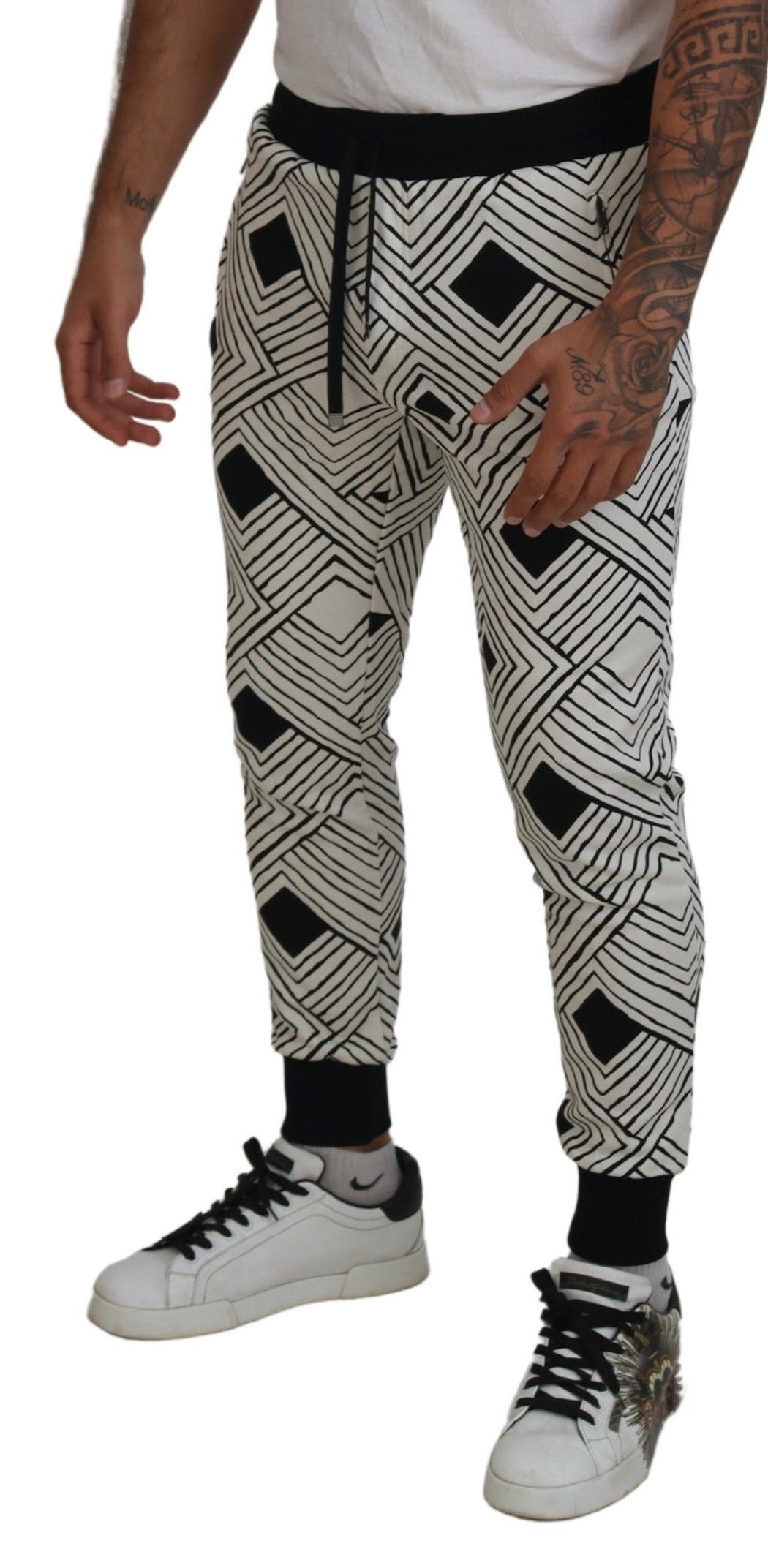 Dolce & Gabbana Black White Cotton Trousers Sport Pants by Dolce & Gabbana