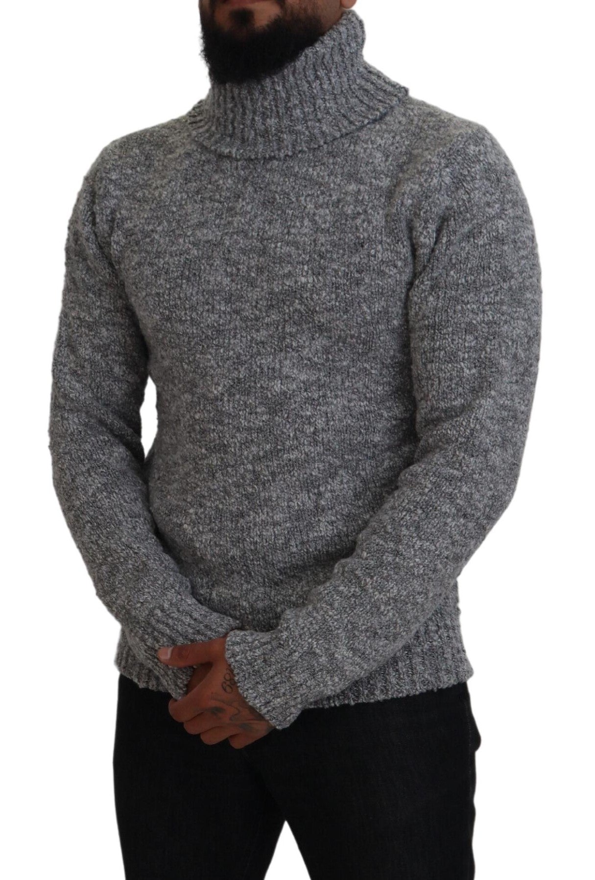 Dolce & Gabbana Gray Wool Knit Turtleneck Pullover Sweater by Dolce & Gabbana
