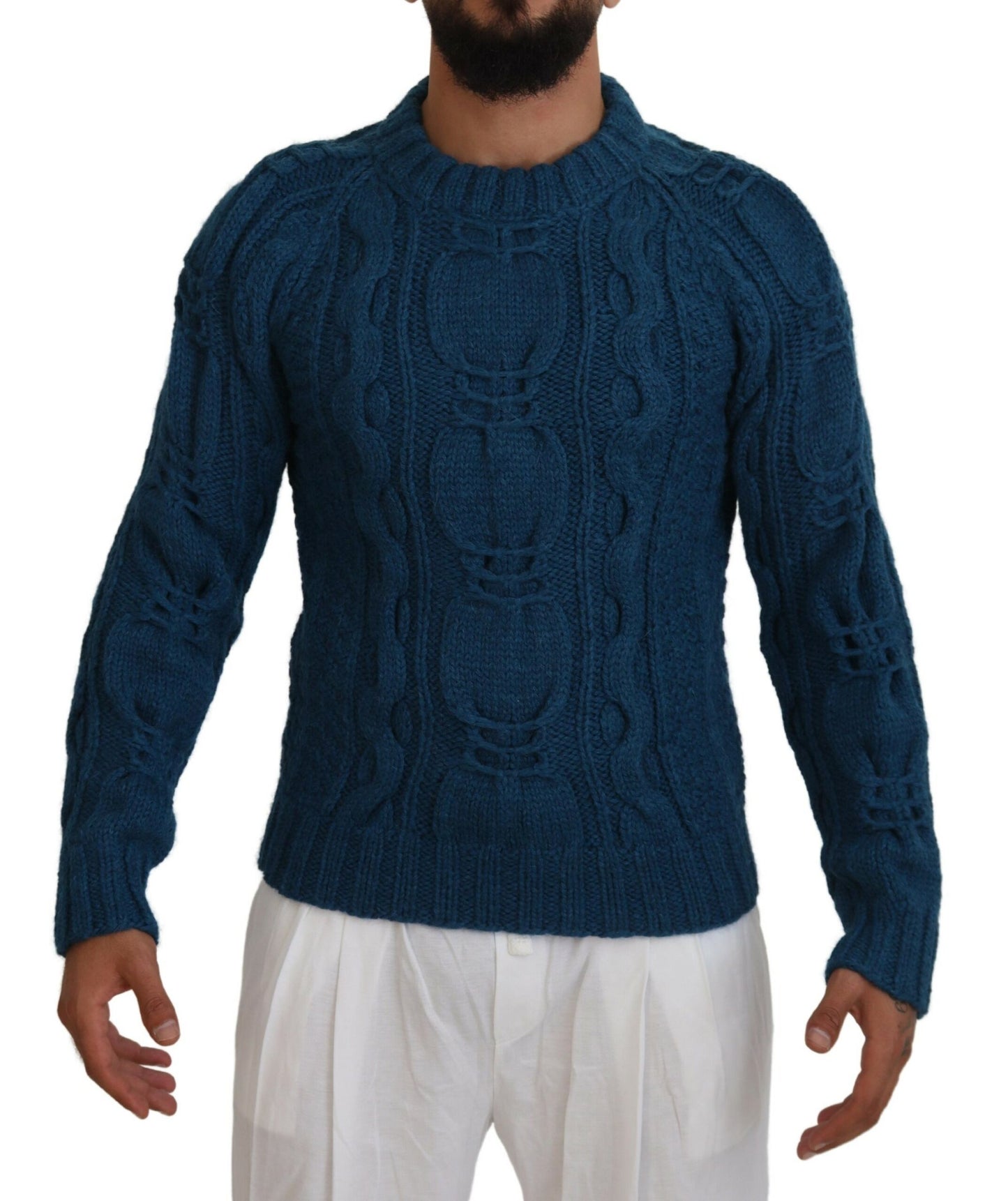 Dolce & Gabbana Blue Knitted Wool Alpaca Pullover Sweater by Dolce & Gabbana