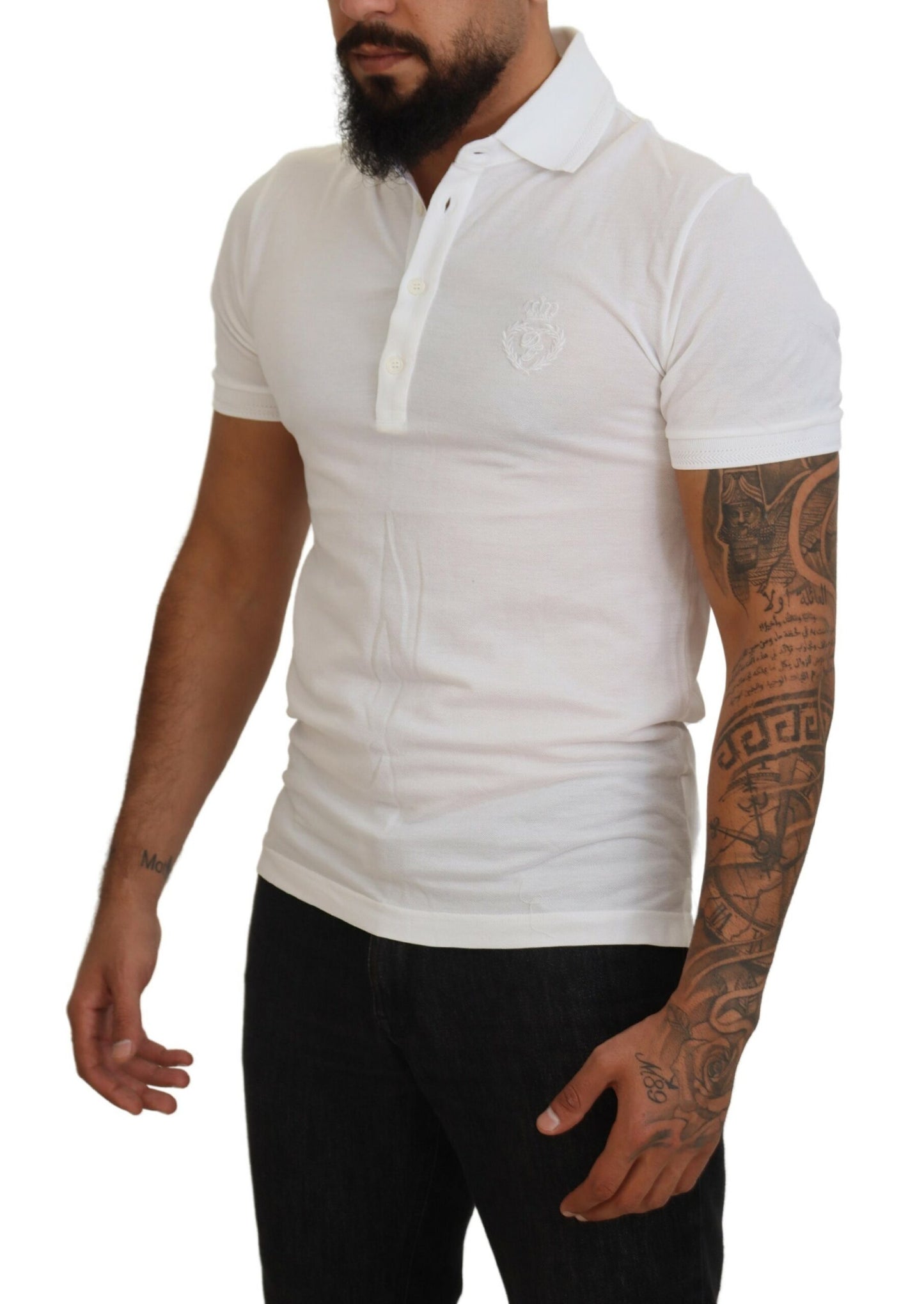Polo élégant en coton mélangé blanc Dolce & Gabbana