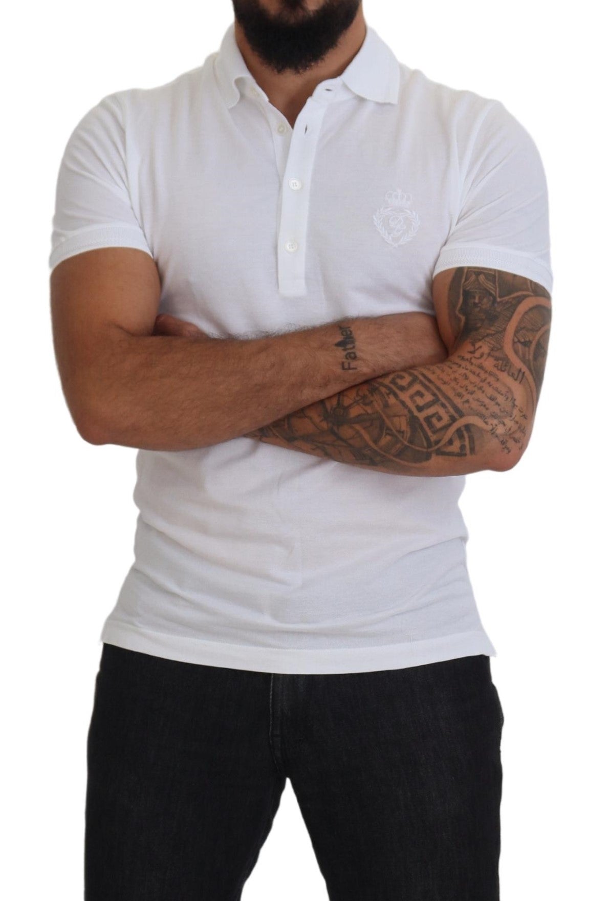 Polo élégant en coton mélangé blanc Dolce & Gabbana