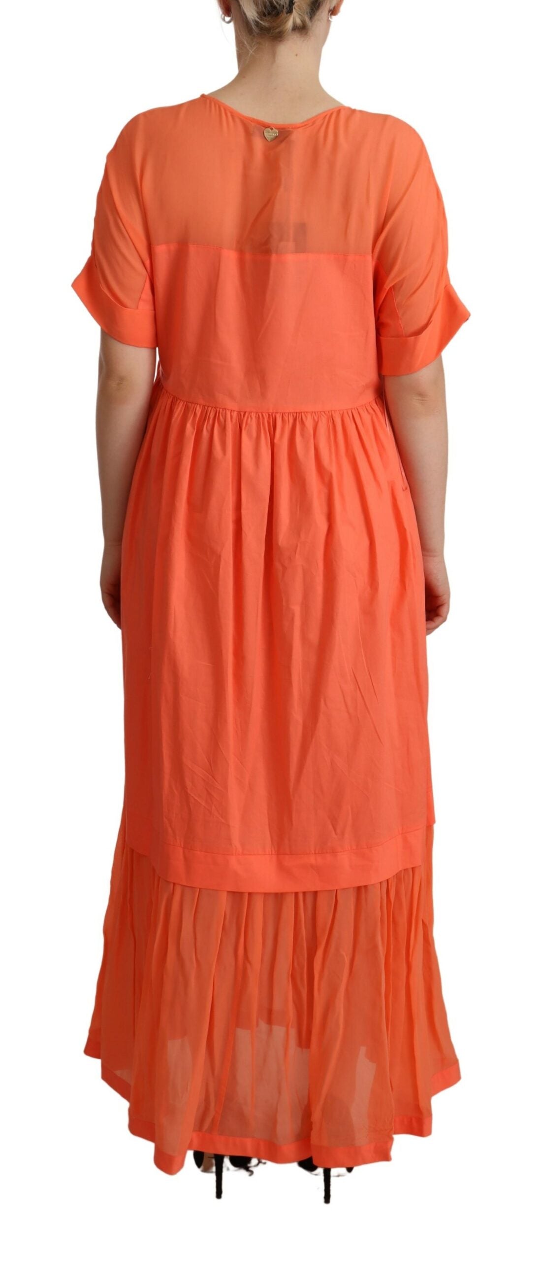 Twinset Coral Cotton Blend Short Sleeves Maxi Shift Dress by Twinset