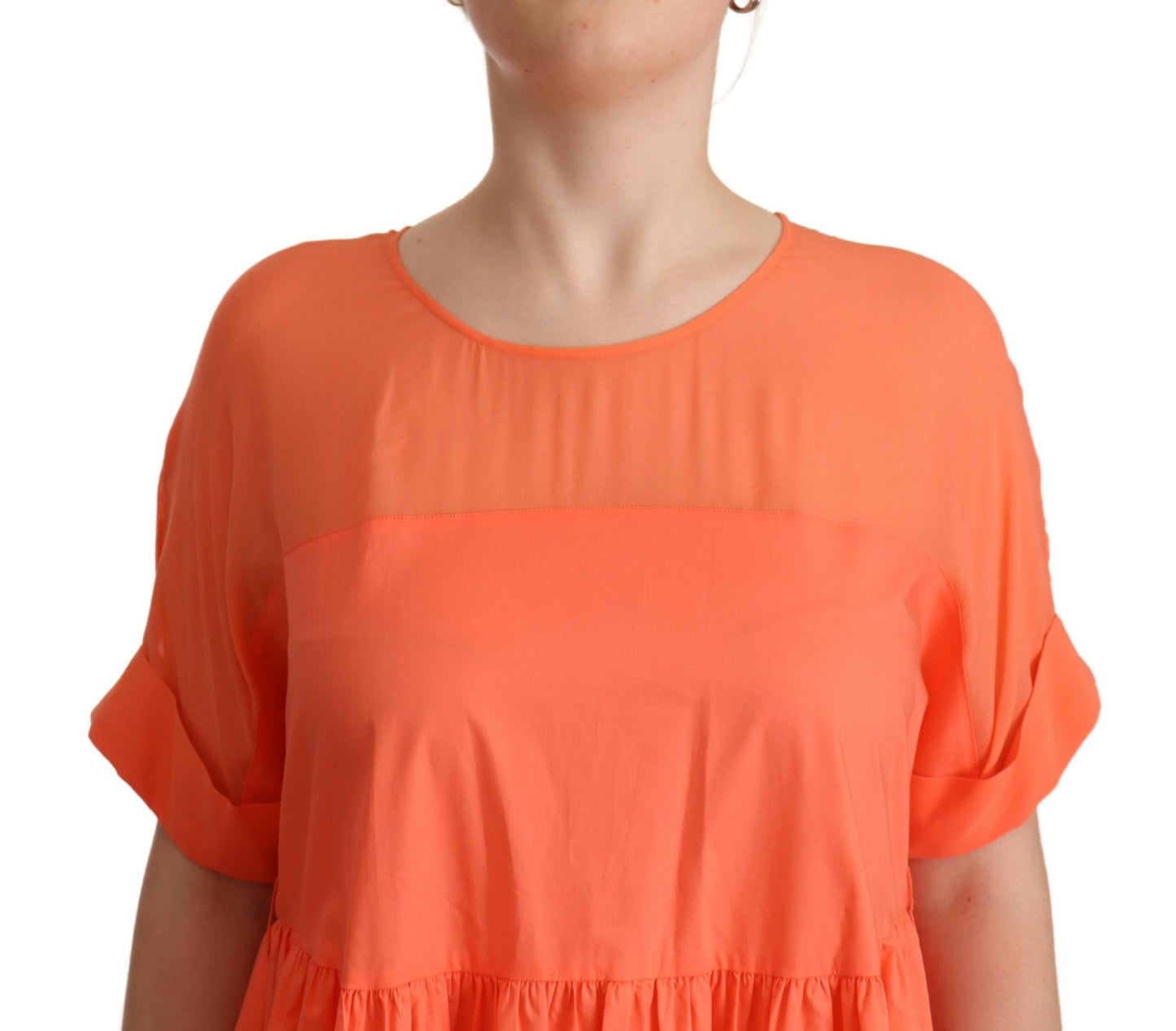 Twinset Coral Cotton Blend Short Sleeves Maxi Shift Dress by Twinset