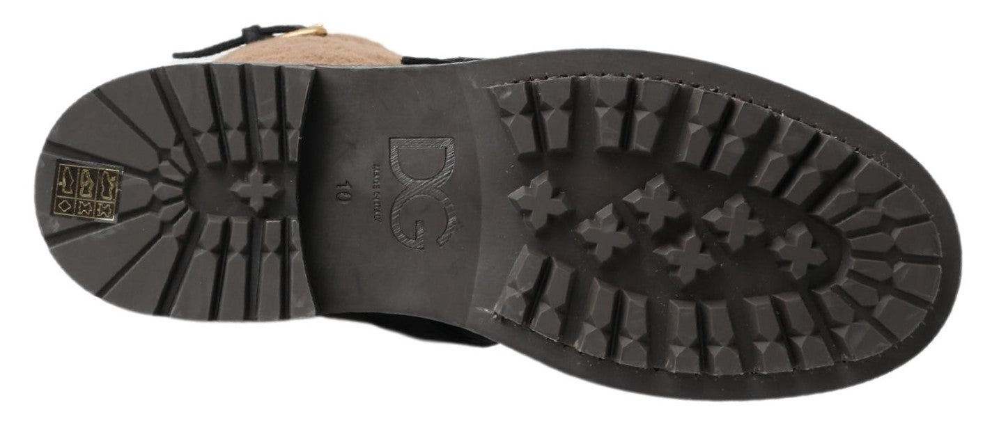Bottes longues en cuir shearling noir Dolce & Gabbana