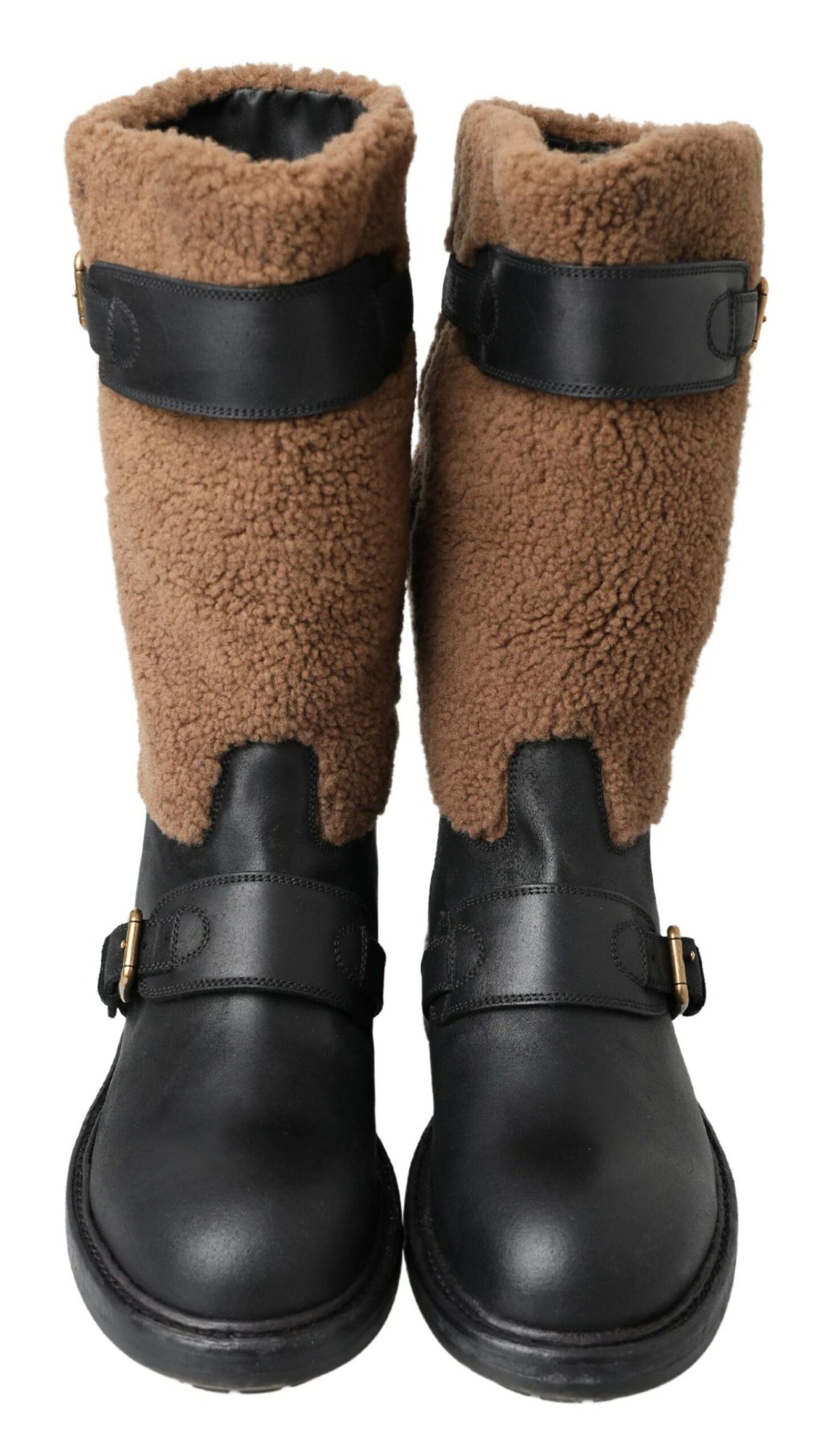 Bottes longues en cuir shearling noir Dolce & Gabbana