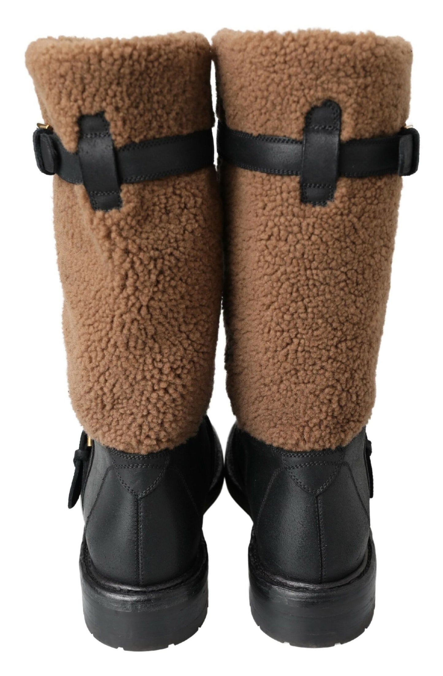 Bottes longues en cuir shearling noir Dolce & Gabbana