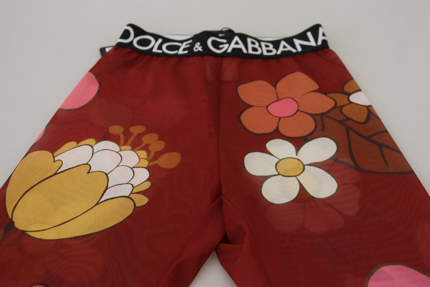 Dolce & Gabbana Red Floral Leggings Stretch Waist Pants by Dolce & Gabbana