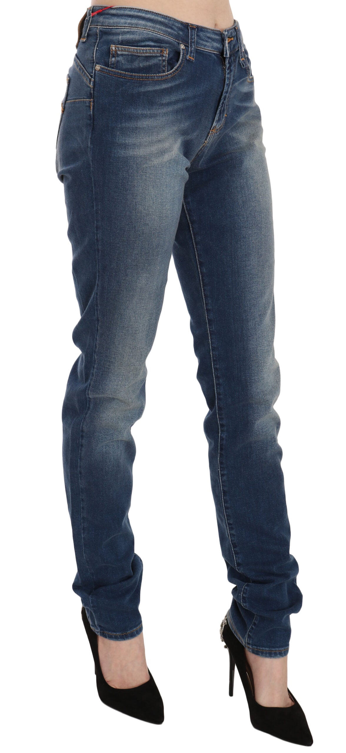 Fiorucci Blue Washed Mid Waist Slim Fit Denim Jeans by Fiorucci