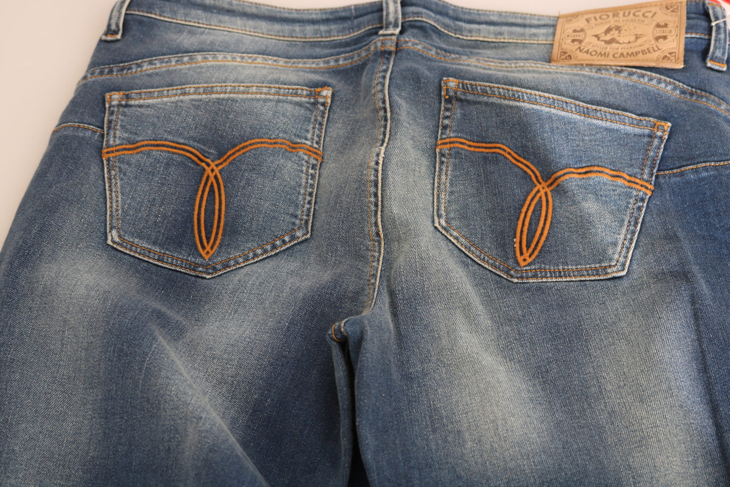 Fiorucci Blue Washed Mid Waist Slim Fit Denim Jeans by Fiorucci