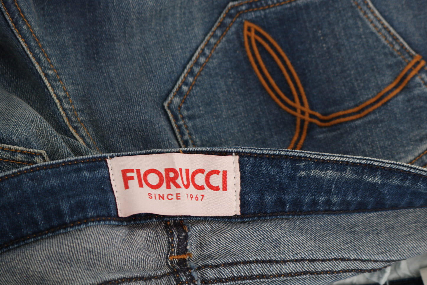 Fiorucci Blue Washed Mid Waist Slim Fit Denim Jeans by Fiorucci
