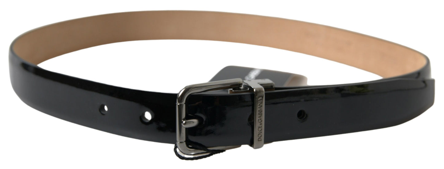 Ceinture élégante en cuir noir Dolce & Gabbana avec boucle en métal