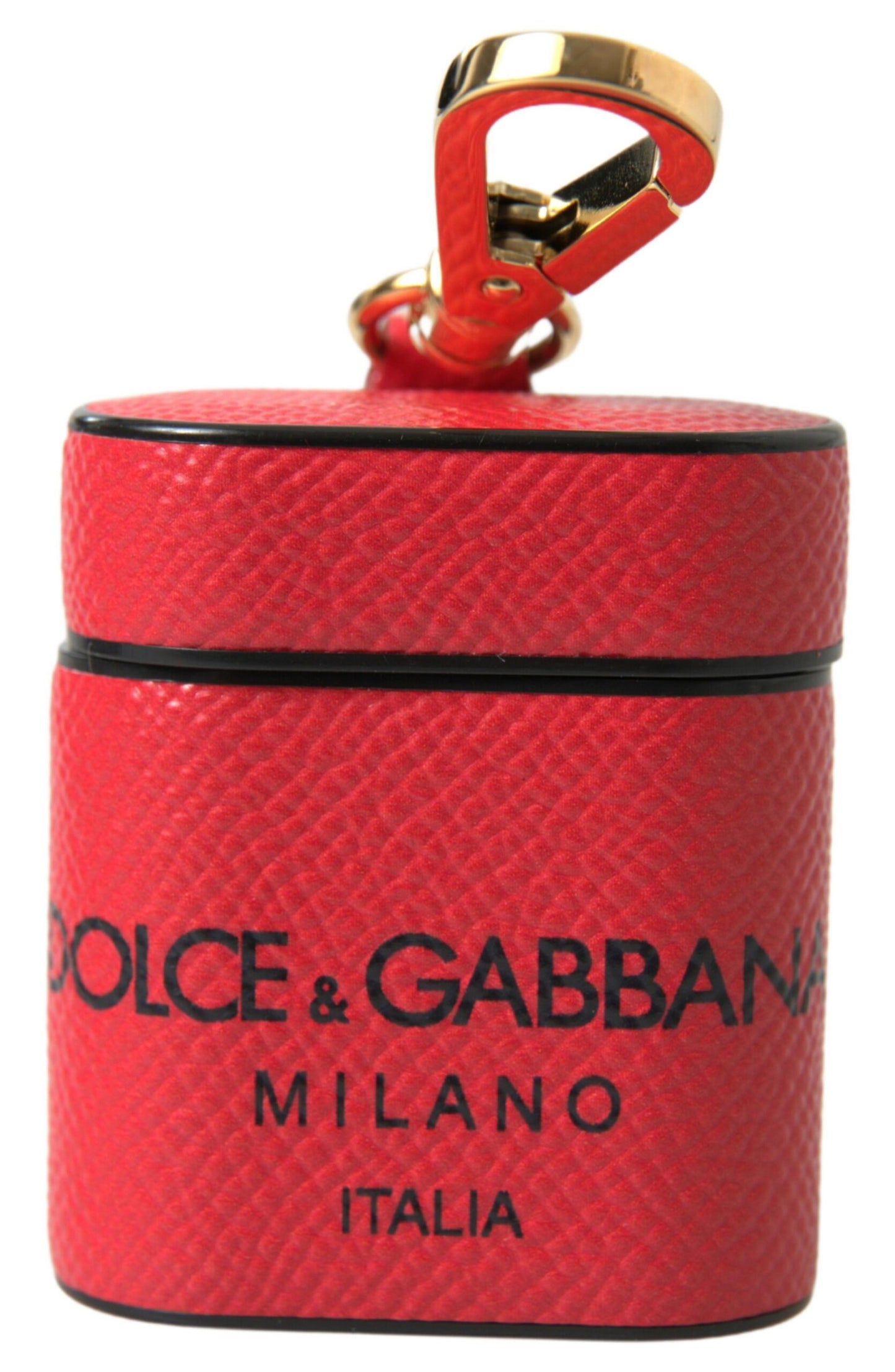 Dolce & Gabbana Red Black Calf Leather Logo Print Strap Airpods Case by Dolce & Gabbana