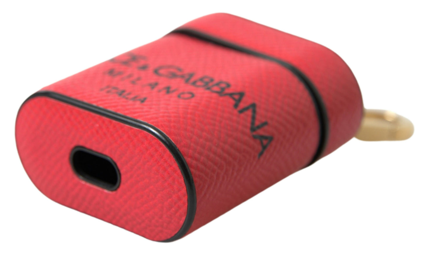 Dolce & Gabbana Red Black Calf Leather Logo Print Strap Airpods Case by Dolce & Gabbana