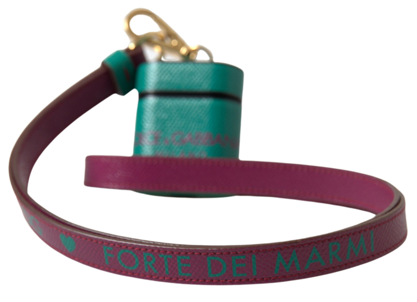 Dolce & Gabbana Green Maroon Calf Leather Logo Print Strap Airpods Case by Dolce & Gabbana