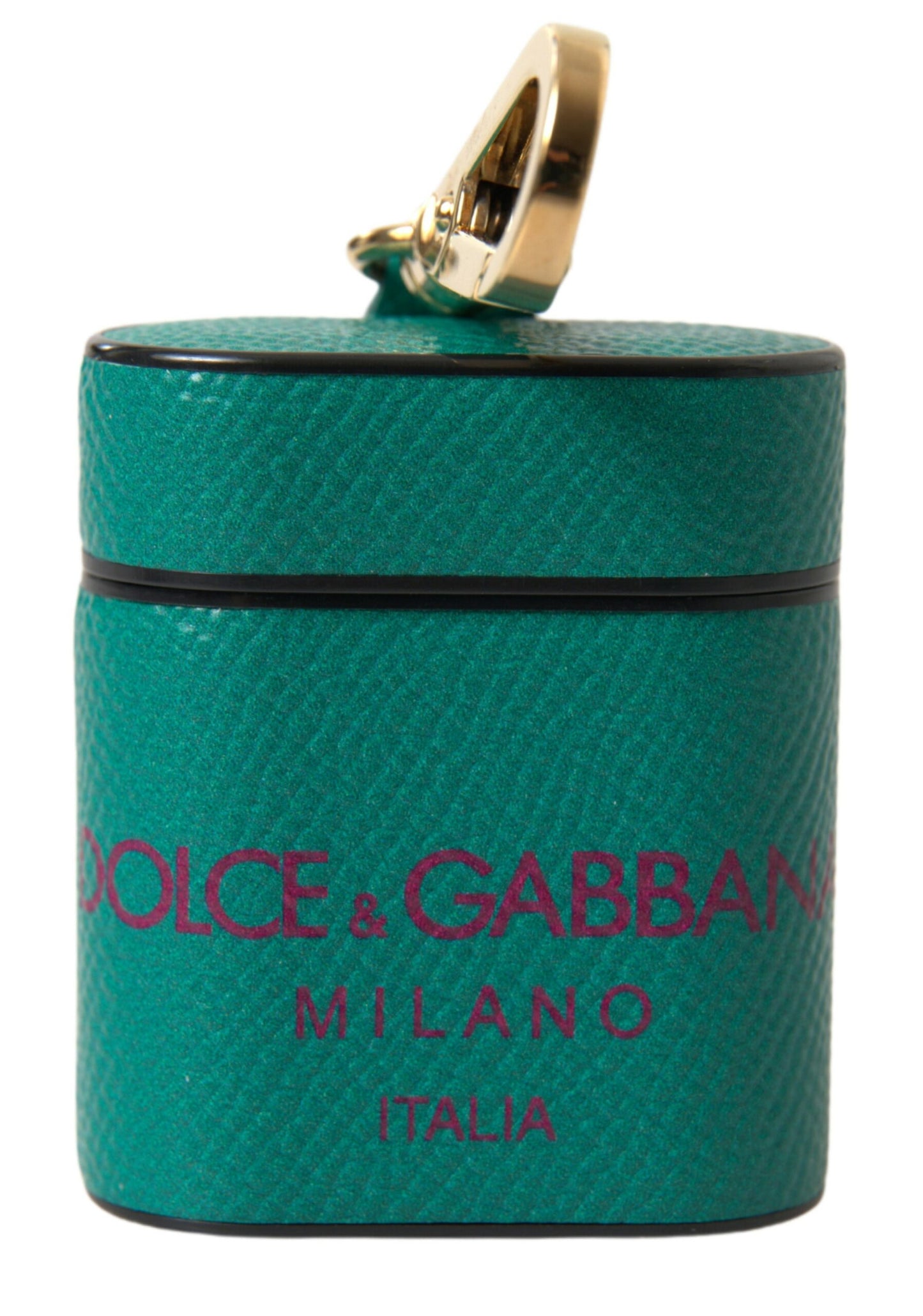 Dolce & Gabbana Green Maroon Calf Leather Logo Print Strap Airpods Case by Dolce & Gabbana