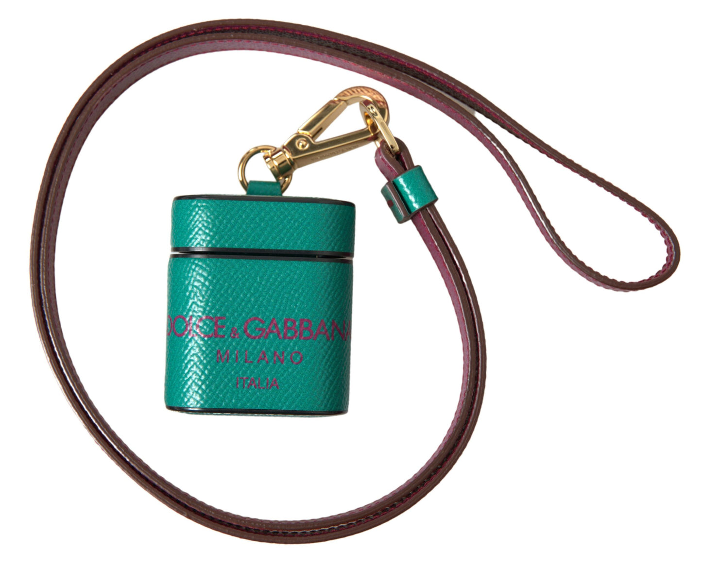Dolce & Gabbana Green Maroon Calf Leather Logo Print Strap Airpods Case by Dolce & Gabbana